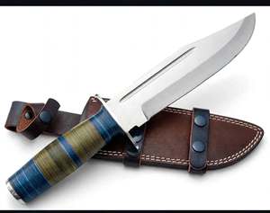 Herramienta Utilitaria de Hoja Fija de Acero con Alto Contenido de Carbono, Hecha a Mano y Personalizada, con Mango de Micarta Apilada y Funda de Cuero - Product Image 3