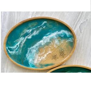 Plateau de service décoratif en rotin et bois, fait main, avec incrustations en os, pour boissons froides ou café, fourni par l'Inde - Product Image 4