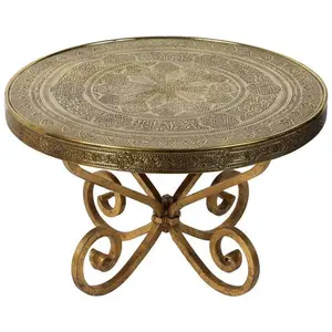 Nah östlicher Vintage Messing Tablett Tisch auf vergoldetem Eisenst änder Nah östlicher syrischer antiker Messing Tablett Tisch auf vergoldetem Eisenst änder