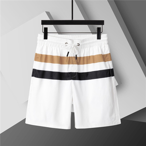 Pantalones Cortos Deportivos a Rayas para Hombre, Cintura Media, con Cordón, Transpirables, Casuales, 100% Poliéster, Negro, Marrón, Blanco - Product Image 1