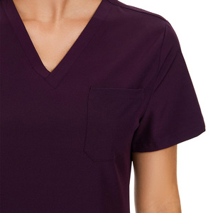 Unisex <b>Scrub</b> Sets Dark <b>Purple</b> V Neck Short Sleeve Medical Uniform Hospital Workwear Cotton Polyester Knitted Woven Pants Set - Product Image 4
