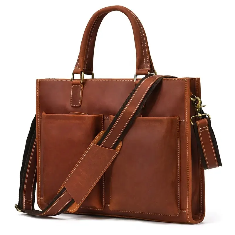 Túi Xách Da Thật Cho Nam Thiết Kế Sang Trọng Crazy Horse Leather Working Tote Túi 100% Túi Tự Nhiên MBF-0163