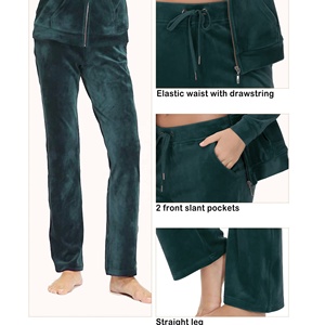 Women's Dark Green Hooded <b>Tracksuit</b> Set Full Length Solid Color Casual Joggers with Side Pockets Breathable Winter Wear - Product Image 6
