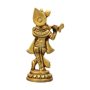 Estatua de Latón del Dios Krishna, Figura Religiosa Bañada en Oro de 10 cm, Ídolo de Murli Manohar para Decoración del Hogar - Product Image 3