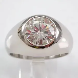 Classic Moissanite <b>Solitaire</b> <b>Ring</b> 925 Sterling <b>Silver</b> Bezel Set Dome Band Luxury Unisex Jewelry - Product Image 3