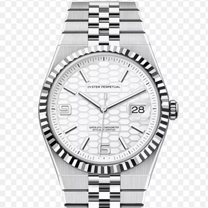 Reloj de Lujo de Acero Inoxidable de Alta Calidad, Tono Plateado, Esfera con Motivo de Panal Blanco, Manecillas Luminosas, Estilo Ejecutivo - Product Image 1