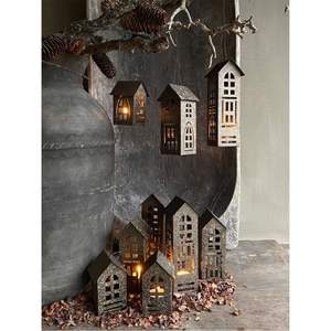 Antique Galvanized Metal House Candle Holder <b>Set</b> Rustic Iron Tea Light <b>Lantern</b> for Farmhouse Christmas Village Home Decoration - Product Image 5