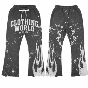 Customized Track Joggers Flared Pant Baggy High Quality <b>Wind</b> <b>Breaker</b> Distressed Wide Legs cotton/fleece men's pants washed - Product Image 5