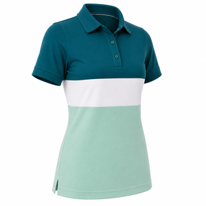 Camiseta de Golf de Manga Corta para Mujer, Diseño Color Block, Tejido Piqué, Patchwork, Tono Pastel Suave, Poliéster de Secado Rápido, Venta al Por Mayor - Product Image 3