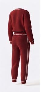 Ensemble de yoga 2 pièces pour femme : pull côtelé uni à col rond et pantalon de jogging longueur cheville, taille élastique, design taille haute sur le devant - Product Image 4