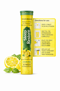Comprimés effervescents sans sucre à la saveur citron pour un sommeil profond, à base de mélatonine et de L-théanine, favorisant la relaxation et le soulagement du stress, 20 unités - Product Image 4