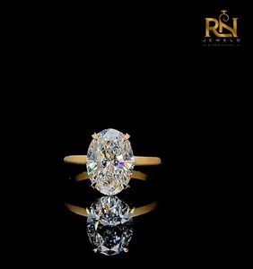 Bague de fiançailles solitaire en diamant de laboratoire ovale 2 carats couleur DEF avec halo caché, en or massif 9K 14K 18K, bijoux de luxe raffinés - Product Image 1