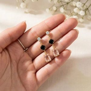Handmade Morganite & <b>Black</b> Obsidian <b>Earrings</b> CZ Accent Rectangle Drop <b>Stud</b> Minimalist Gemstone Jewelry Gift For Her - Product Image 6