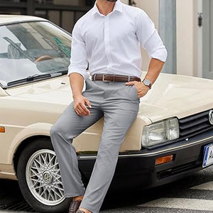 Pantalones Chinos Casuales para Hombre, Cintura Elástica, Ligeros, Corte Clásico, Pantalones de Vestir para Negocios con Bolsillos, Cómodos, de Algodón - Product Image 6