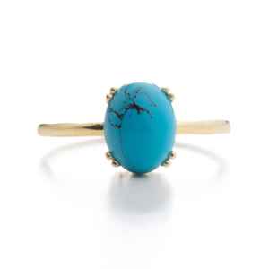 Anillo Ovalado de Turquesa Vermeil, Piedra de Turquesa Azul, Estilo Minimalista, Plata de Ley 925, Chapado en Oro de 14K, Joyería Boho Hecha a Mano - Product Image 6