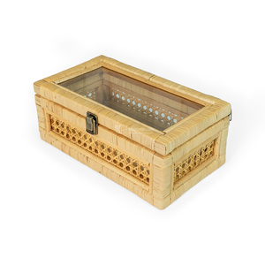 Rattan <b>Box</b> Storage Basket with Glass Lid, Handmade Woven Rattan Organizer Viettimecraft Wholesale - Product Image 3