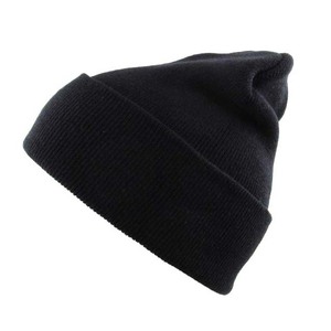 Gorro de Punto Acrílico Negro Unisex, Gorro de Invierno Informal con Borde, Color Sólido, para Adultos, 56-58 cm, Tejido por Computadora - Product Image 2