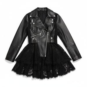 Chaqueta de Cuero con Encaje para Mujer, Chaqueta de Cuero Genuino para Mujer - Product Image 2
