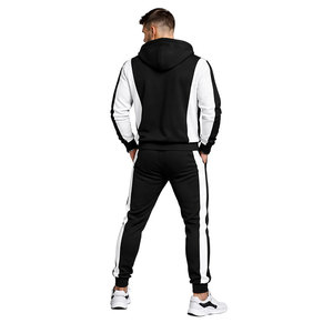 New Design Black <b>White</b> Contrast Tracksuit Set <b>Zip</b> <b>Up</b> Hoodie & Slim Fit Jogger Pants Sportswear Gym Casual Outfit For Men - Product Image 5