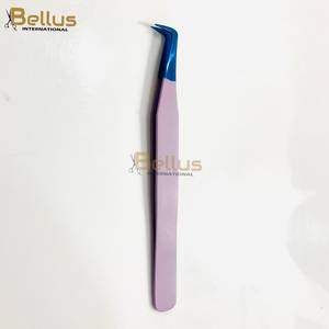 Pinzas Profesionales para Pestañas Bellus International de 90 Grados con Recubrimiento de Color, Punta Azul Oscuro Lisa, Herramienta de Belleza de Acero Inoxidable - Product Image 6