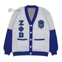 Suéter Zeta Tau Alpha Fraternity Phi Delta Beta Capítulos Logotipo personalizado Lana suave Prendas de punto Jacquard Cardigan para unisex