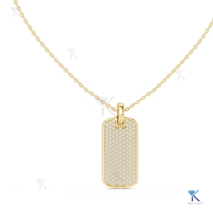 Yellow Gold Lab Grown Diamond Pave <b>Dog</b> <b>Tag</b> Pendant Necklace Minimalist Design Unisex Everyday Wear Wedding Anniversary Gift - Product Image 1