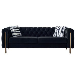 Divano Chesterfield Moderno Trapuntato in Velluto Nero 84,25 W per Soggiorno - Product Image 1