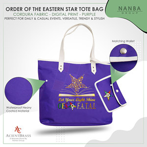 Sac fourre-tout violet avec étoile dorée, la phrase Let Your Light Shine OES F.A.T.A.L |   Sac fourre-tout imperméable violet personnalisé Eastern Star - Product Image 4