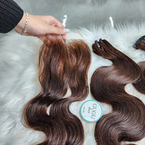 Extensions de cheveux humains vierges vietnamiens 100% naturels, couleur marron, ondulés, super double drawn, avec closure - Product Image 2