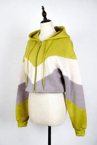 Women's Color Block <b>Cropped</b> <b>Zip</b> <b>Up</b> Hoodie Casual Drawstring Hooded Sweatshirt Long Sleeve Streetwear Jacket - Product Image 5