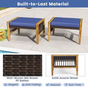 Versatile Patio in legno di Acacia pouf sgabelli intrecciati in Rattan con cuscini per mobili da esterno - Product Image 3