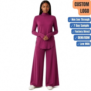 Ensemble de survêtement de yoga pour femmes, couleur unie, manches longues, coupe ample, respirant, vêtements de fitness pour toutes les saisons, tenue de sport modeste - Product Image 1