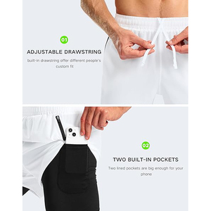 Shorts de course blancs pour hommes avec poches, séchage rapide, respirants, imprimés, en Spandex et Polyester, style sportif, taille mi-haute avec cordon élastique - Product Image 5