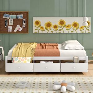 Letto a piattaforma singolo bianco con 3 cassetti per bambini - Product Image 3