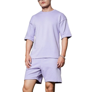 High Street <b>Knitted</b> Men’s T Shirt <b>Set</b> 240g Fabric Weight Casual Summer Cotton Short Sleeve Top and Shorts Outfit - Product Image 3