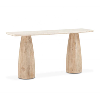 Dessus en marbre blanc luxueux et base en bois blanchie à la chaux élégante Table console Palm Springs en pieds en bois de manguier massif pour salle de séjour
