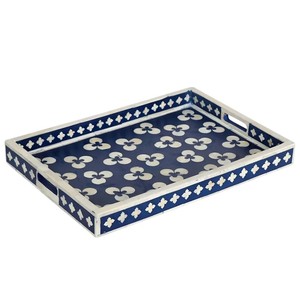 Bandeja Decorativa Rectangular de Madera con Diseño Floral Azul y Blanco, Diseño Tradicional, Hecha a Mano, Ecológica - Product Image 2