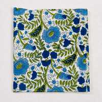 Tissu Popeline Florale 100% Coton 53/54" de Largeur Blanc Bleu Vert Imprimé à la Main Tissé Poids Moyen Textile de Maison VEER