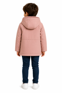 Boys Premium Dusty Pink Hooded Winter Jacket Warm Fleece Lined Full Sleeve Kids Winter Coat Soft Insulated Outerwear Logo - Product Image 3