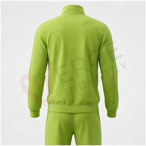 Conjunto Deportivo Verde Lima para Hombre, Manga Larga, Cuello Alto, Cierre Frontal con Cremallera, Color Sólido, Transpirable, Corte Regular, Ropa Casual de Otoño - Product Image 2