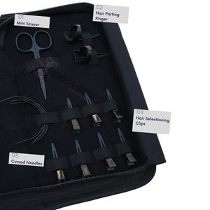 Kit de herramientas de extensión de cabello de calidad profesional con removedor de microperlas, alicates, tijeras mini para cortar hilos, agujas curvas y juego de protectores para dedos - Product Image 3