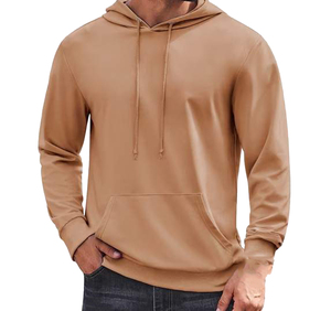เสื้อฮู้ดผู้ชายสีดำขายส่ง ผ้าฝ้าย 100% เฟรนช์เทอร์รี่ สวมใส่สบายๆ สำหรับฤดูใบไม้ร่วง สีพื้น ผ้าถัก - Product Image 3