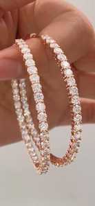 Boucles d'oreilles créoles en argent sterling 925 avec moissanite, taille brillant rond intérieur/extérieur, certifiées, plaquées or 14 carats, bijoux de luxe - Product Image 3