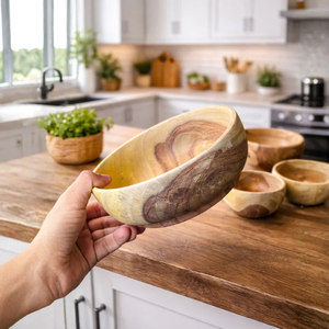 Ensemble de bols en bois de Sheesham de luxe moderne faits à la main (lot de 6) – Pièce unique (sans joint) – Bois massif finition naturelle - Product Image 4