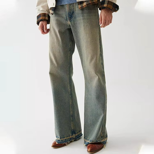 Jeans évasés personnalisés avec logo pour hommes – Style streetwear classique, ourlet brut, vintage, coupe droite, baggy - Product Image 4