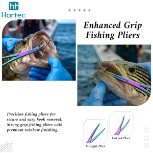 Ensemble de pinces de pêche en titane arc-en-ciel avec étui en cuir, pinces hémostatiques à mâchoires courbées et droites, extracteur d'hameçons profonds, équipement de pêche - Product Image 6