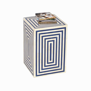 Taburete Artesanal con Incrustaciones de Hueso, Patrón de Panal, Mesa Auxiliar de Resina Azul, Otomana Redonda Moderna de Lujo para Sala de Estar - Product Image 5