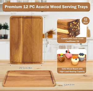 Ensemble de plateaux rectangulaires réutilisables en bois pour la cuisine, les fêtes, les pique-niques et le rangement des aliments - Product Image 3
