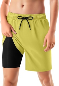 Short de bain rayé pour homme à séchage rapide avec cordon de serrage, slip intégré, taille mi-haute, décontracté, pour la plage, vert, 100 % polyester, avec poches - Product Image 6