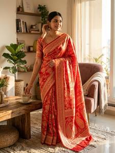 Sari en soie banarasi violette avec broderie dorée Zari, tenue traditionnelle indienne pour femmes, achetez directement auprès du fournisseur au prix de gros - Product Image 2